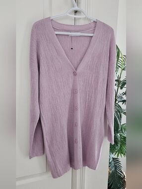Mango Soft Lilac Button-Up V-Neck Cardigan
